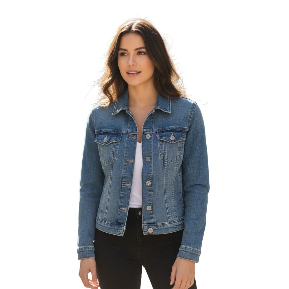 Levi's Denim Trucker‎ Jacket Womens Blue Medium Wash Button Front Size S
